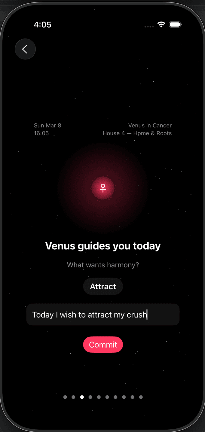 Venus intention ritual flow inside Astrea.